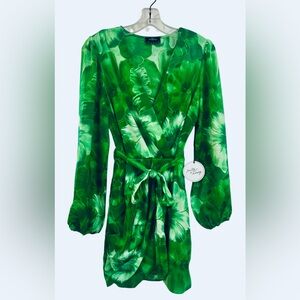 Milk & Honey Green Floral-print Dress, Small